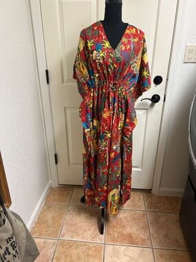 AMRANIS Frida Kahlo print cotton caftan dress, lounging attire, One size
